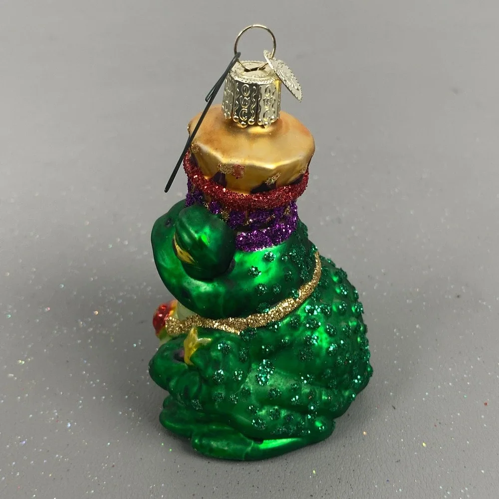 Old World Christmas Glass Ornaments Lot Frog Prince Train & Heart Glitter Set